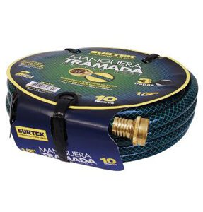 MANGUERA TRAMADA VERDE 1/2" ARMADA CON CONECTOR METALICO 25M